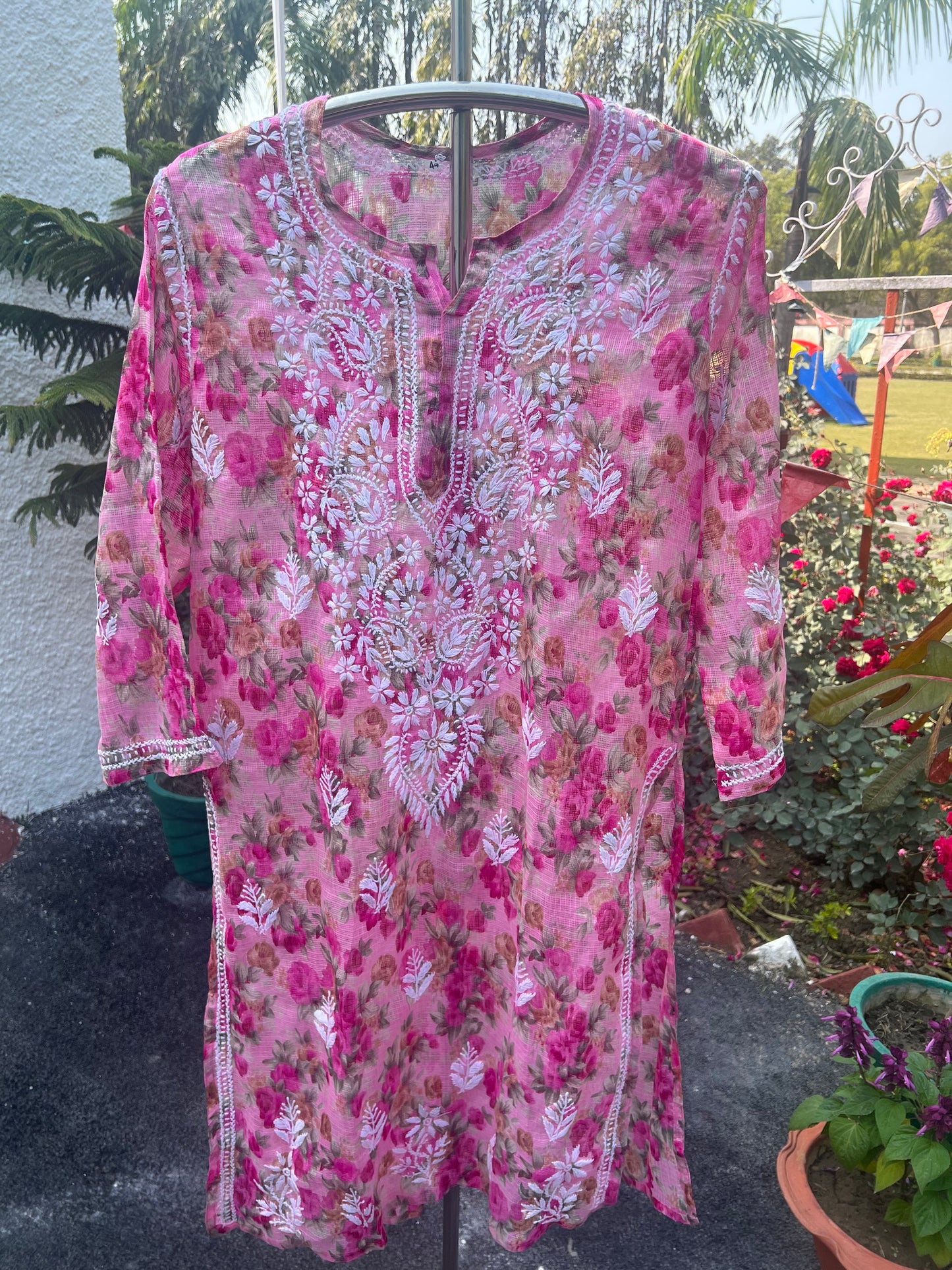 Marwah floral pink Kota kurta