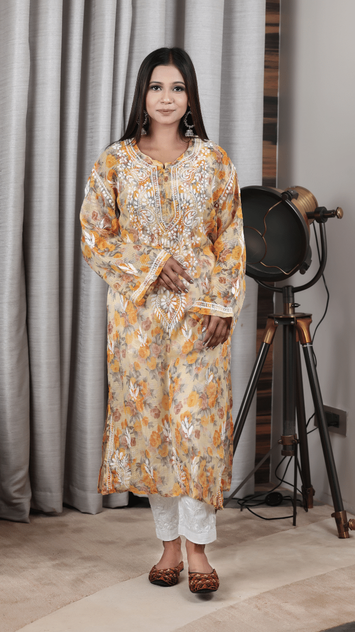 Marwah floral yellow kota kurta