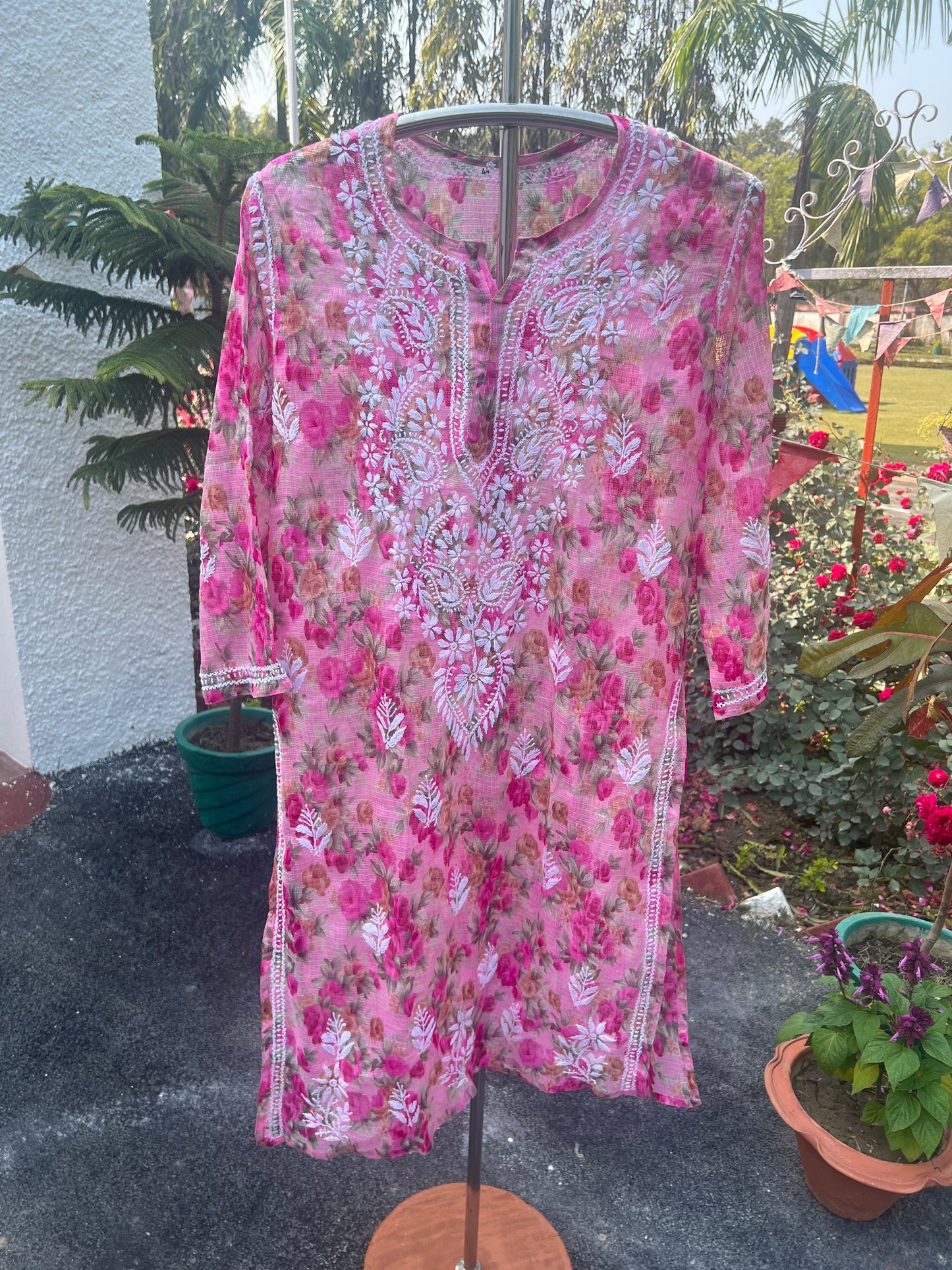 Marwah floral pink Kota kurta
