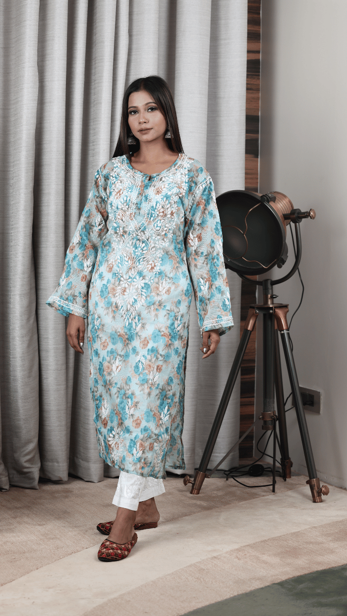 Marwah floral blue kota kurta