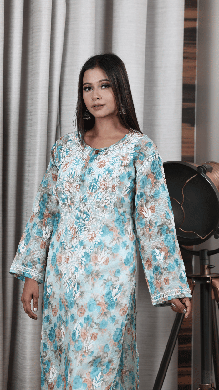 Marwah floral blue kota kurta