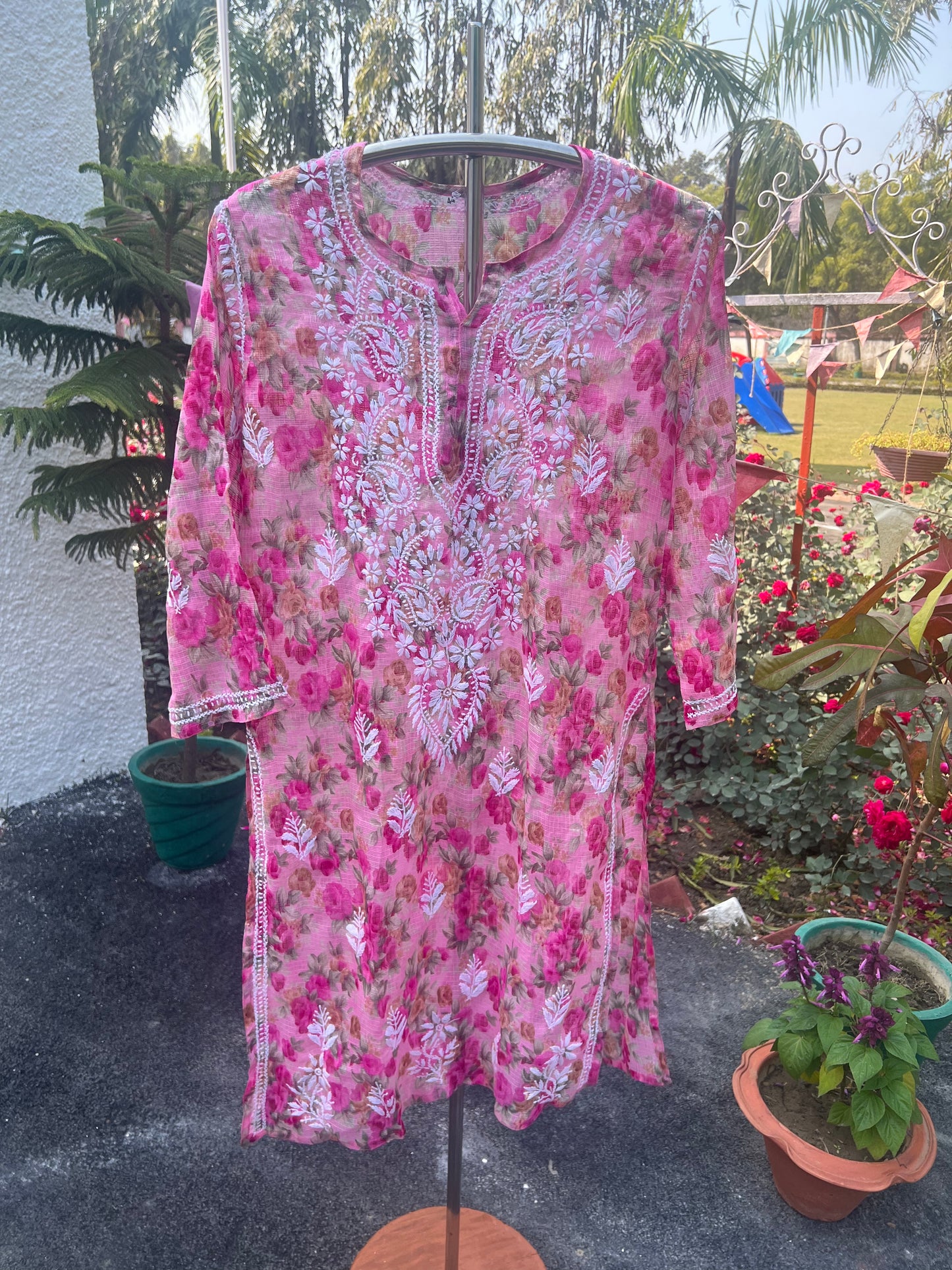 Marwah floral pink Kota kurta