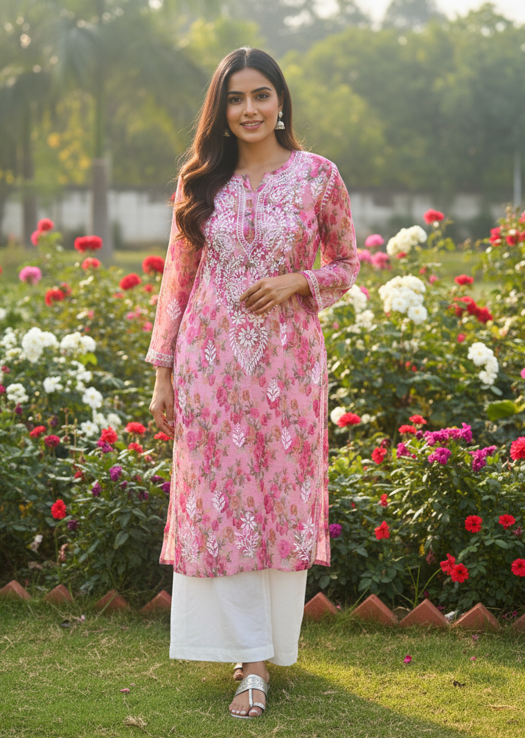 Marwah floral pink Kota kurta