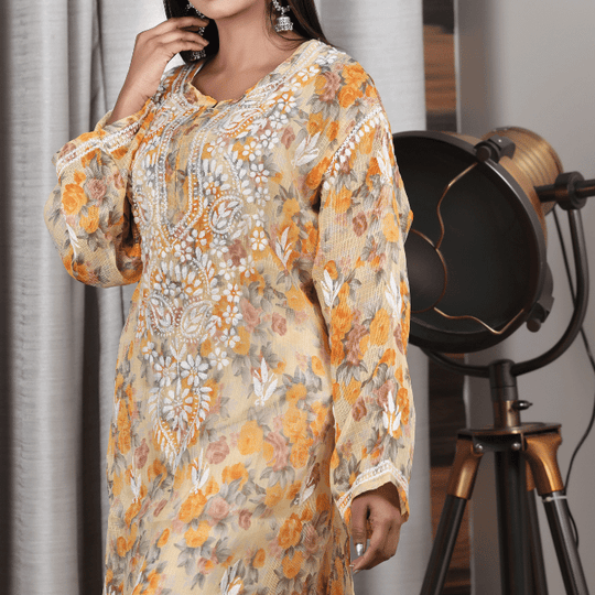 Marwah floral yellow kota kurta