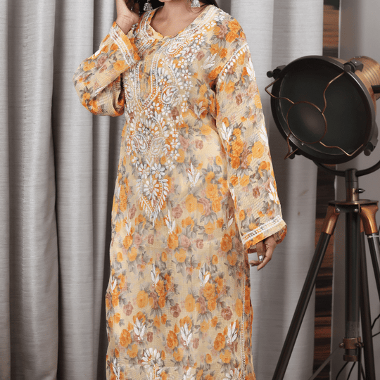 Marwah floral yellow kota kurta