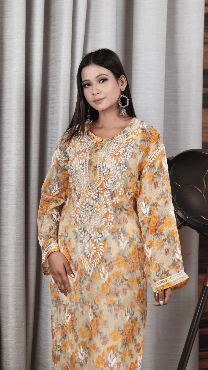 Marwah floral yellow kota kurta