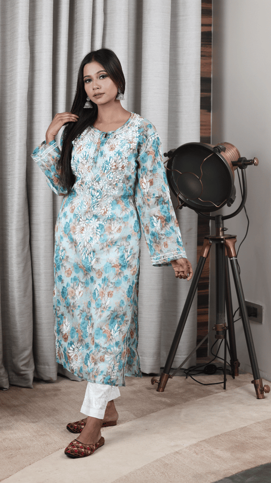 Marwah floral blue kota kurta