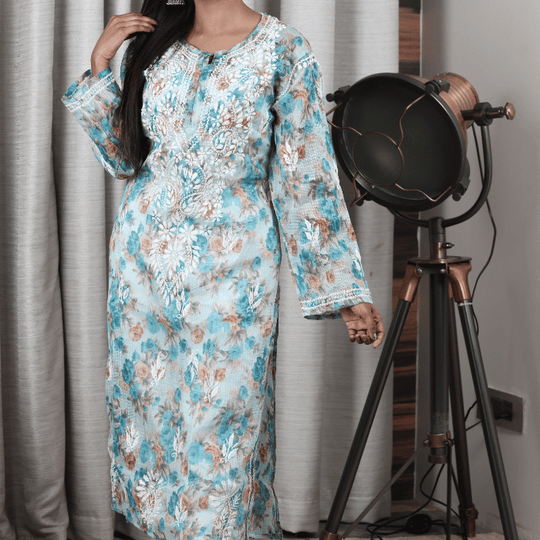 Marwah floral blue kota kurta