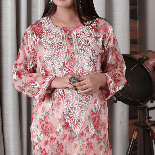 Marwah floral red kota kurta