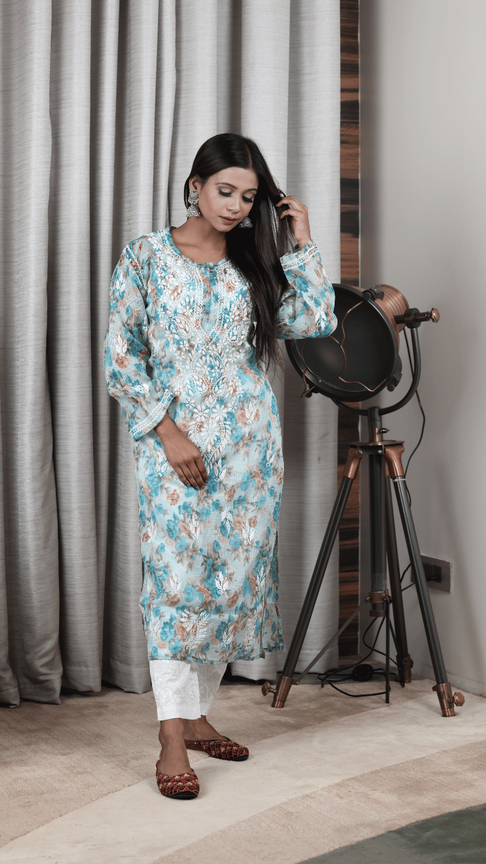 Marwah floral blue kota kurta