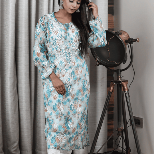 Marwah floral blue kota kurta