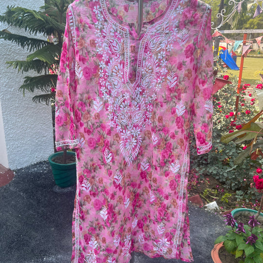 Marwah floral pink Kota kurta