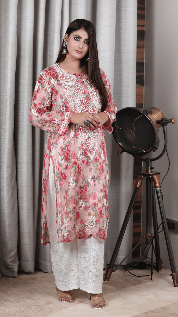 Marwah floral red kota kurta