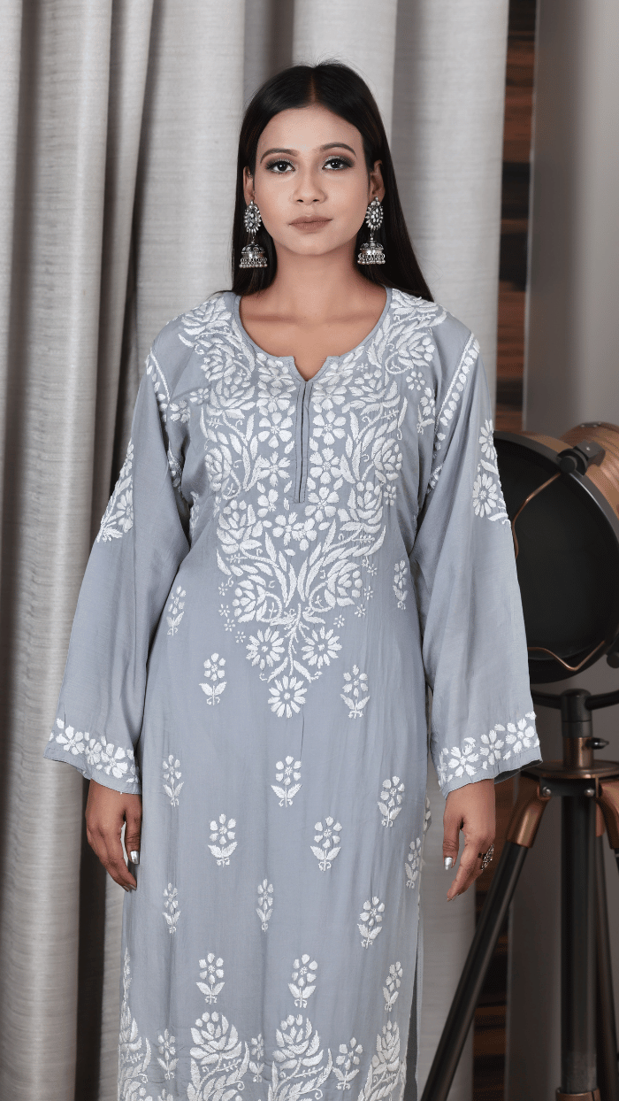 Buy Women Chikankari Handmade Kashmiri Design Cotton Kurta, Indian  Traditional Dress Grey Colour Kurti Paan Design Kurta for Women and Girls  Online in India - Etsy