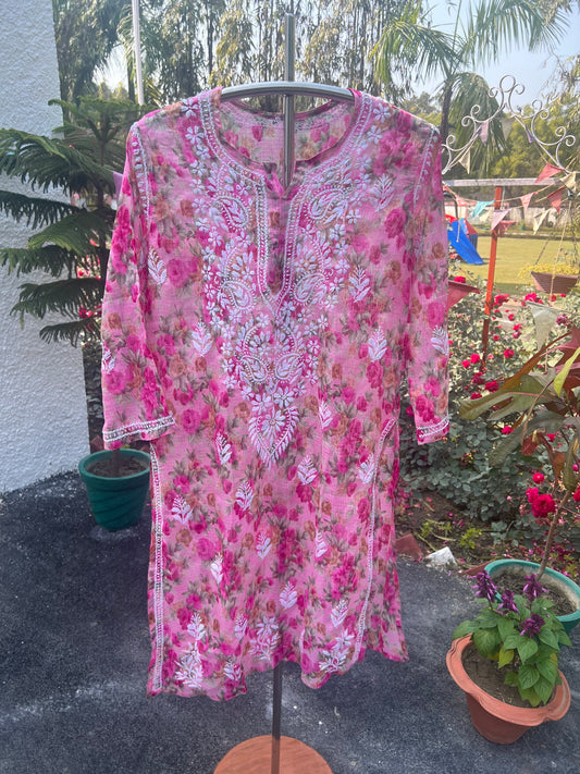 Marwah floral pink Kota kurta
