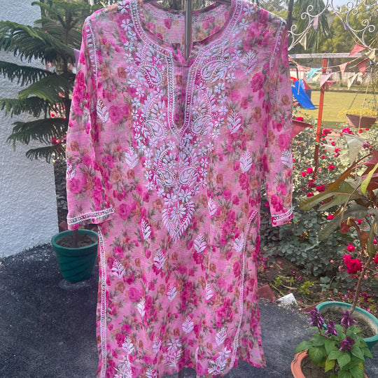 Marwah floral pink Kota kurta